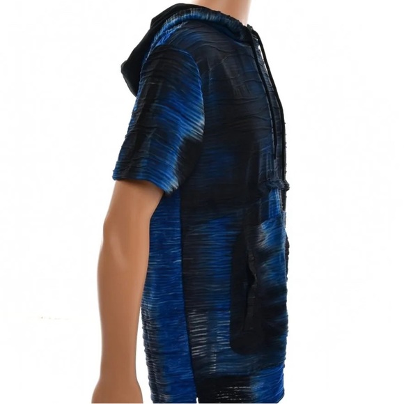 MEN’S JACQUARD TEXTURED TIE DYED HOODIE-NAVY - Picture 3 of 4